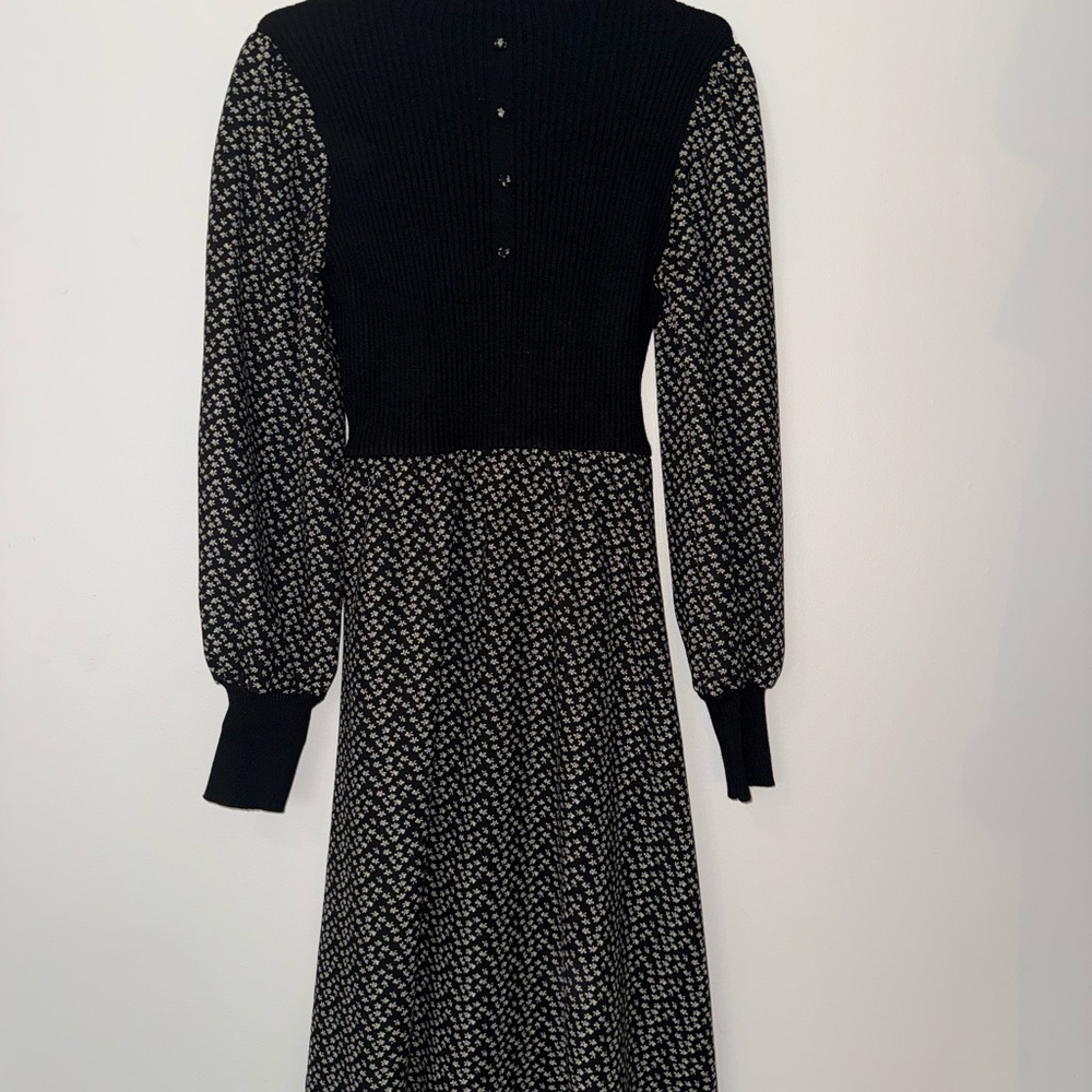 fab'rik Black and White Long Sleeve Dress